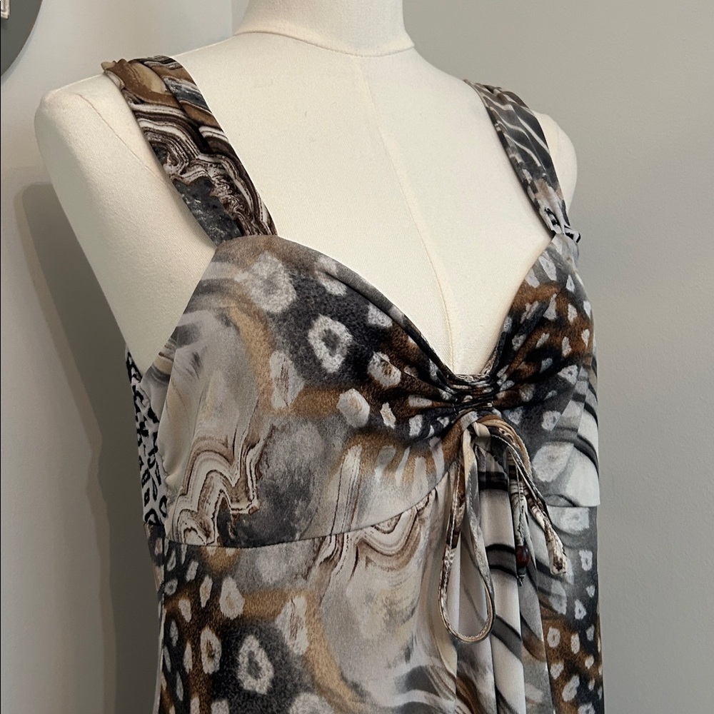 lanalee Animal Print V-Neck Dress  Cinch Center Chest with String Ties Size M